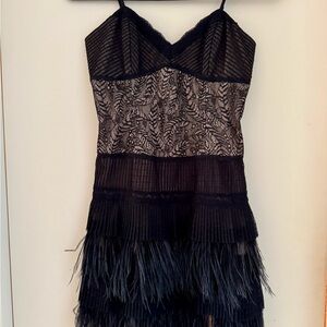 BCBGMaxAzria Black Lace and Feather Mini Dress
